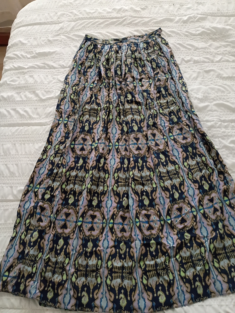 Tibi Navy Maxi Skirt with Pastel Blue and Light Pink Motif